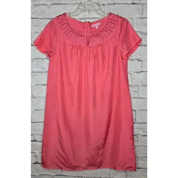 Lilly Pulitzer 100% silk pink embroidered Kathleen shift dress preppy Small. - Picture 1 of 7